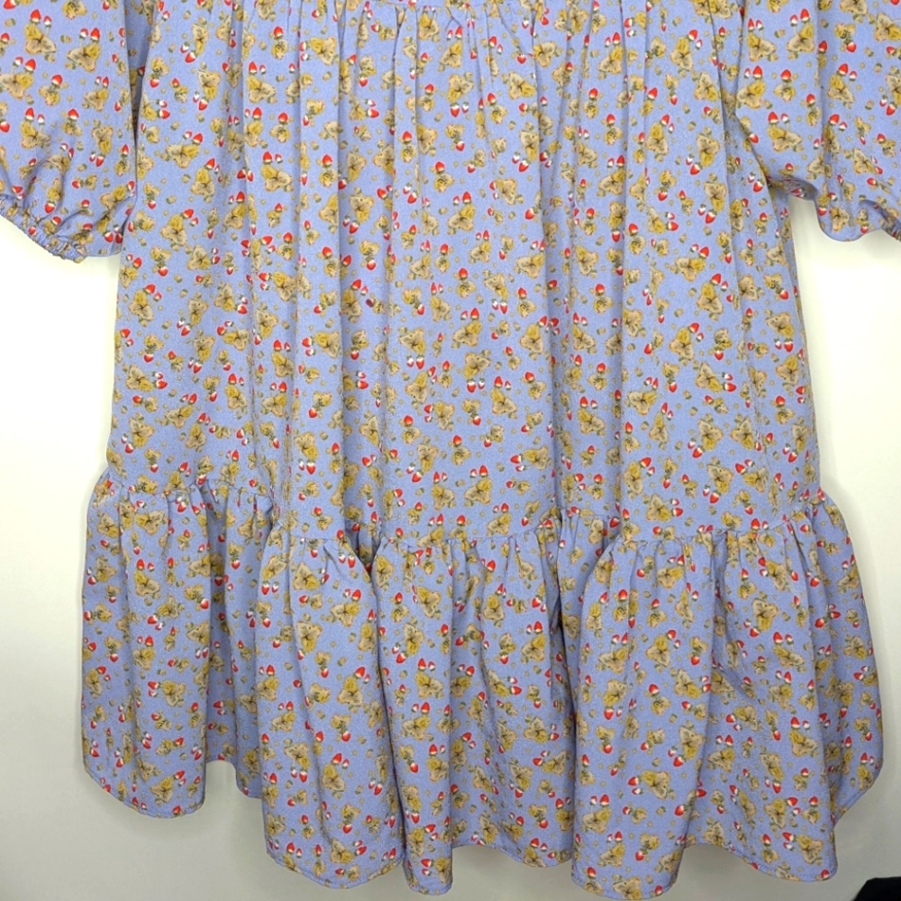Glamorous ASOS Brand Square Neck Tiered Smock Lilac Strawberry Mini Dress Size 2 - Picture 3 of 16
